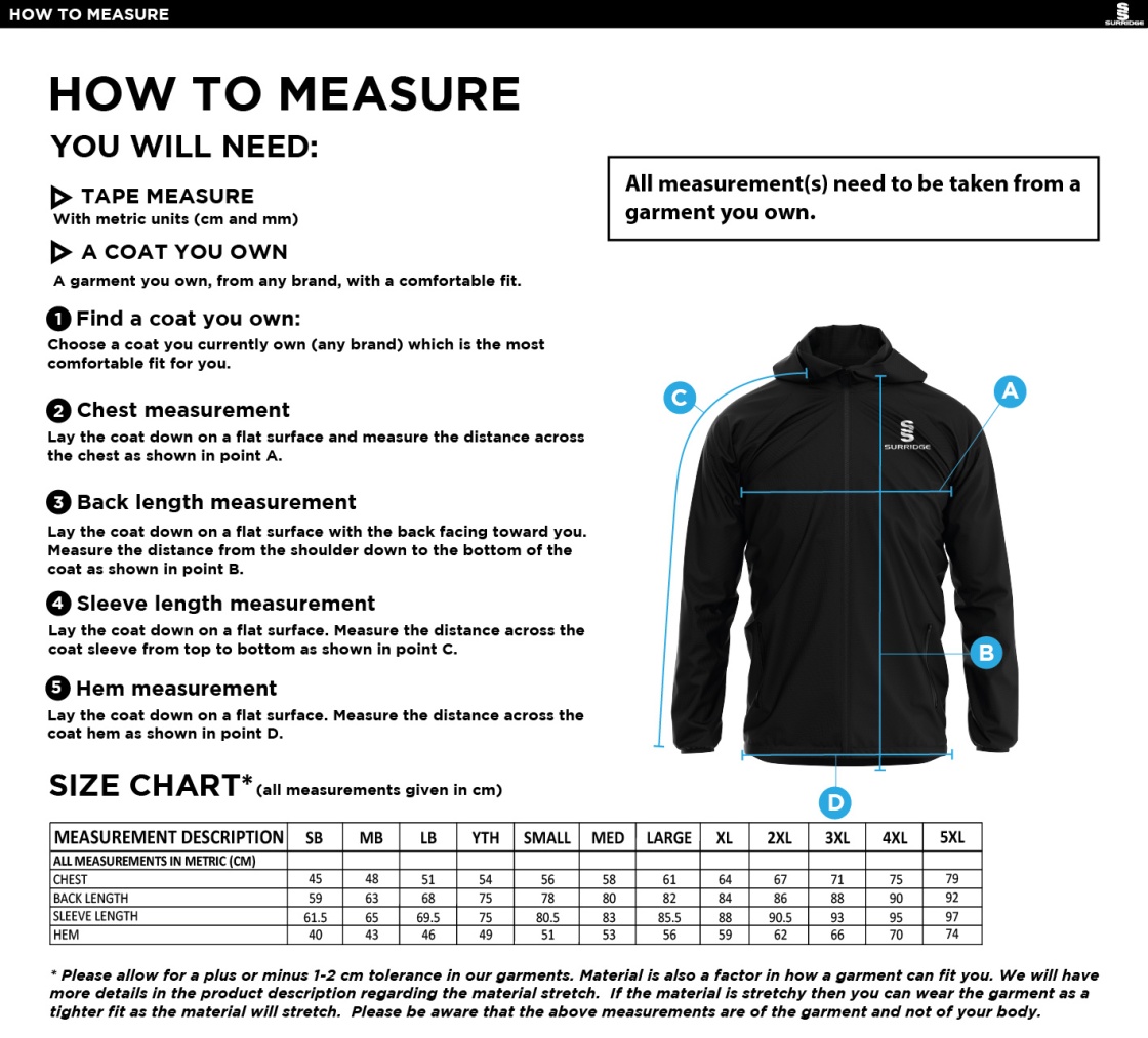 Bristol Staff - Talent Academy - Dual Full Zip Training Jacket - Unisex fit - Size Guide