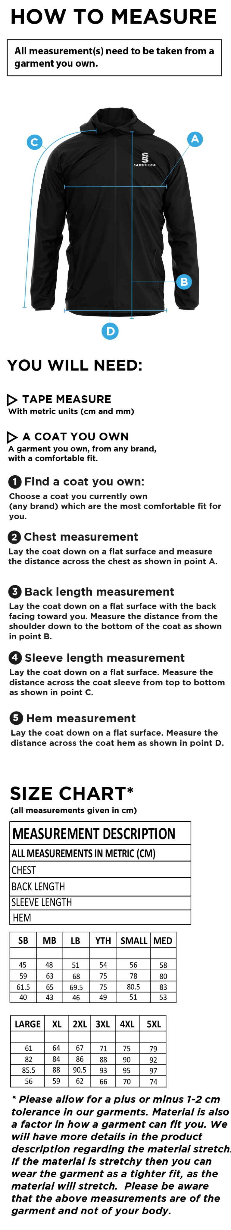 Bristol Staff - Talent Academy - Dual Full Zip Training Jacket - Unisex fit - Size Guide