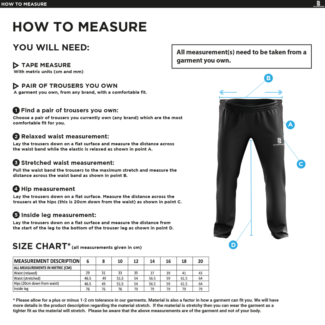 Bristol Staff - Talent Academy - Dual Poplin Track Pant - Women's Fit - Size Guide