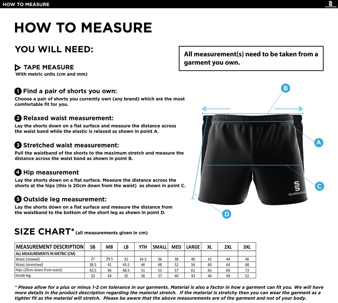 Bristol Staff - Talent Academy - Performance Gym Short - Unisex Fit - Size Guide
