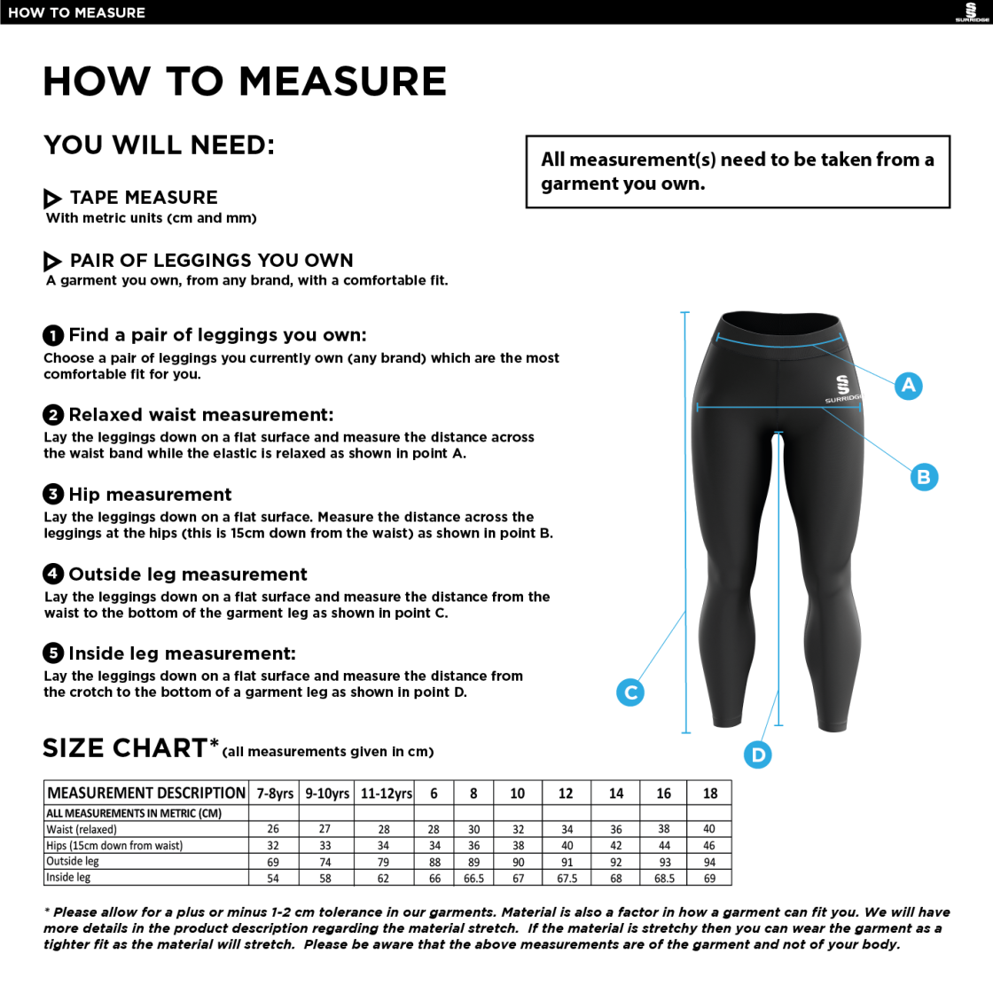 Bristol Staff - Talent Academy - Performance Full Length Leggings - Women's Fit - Size Guide