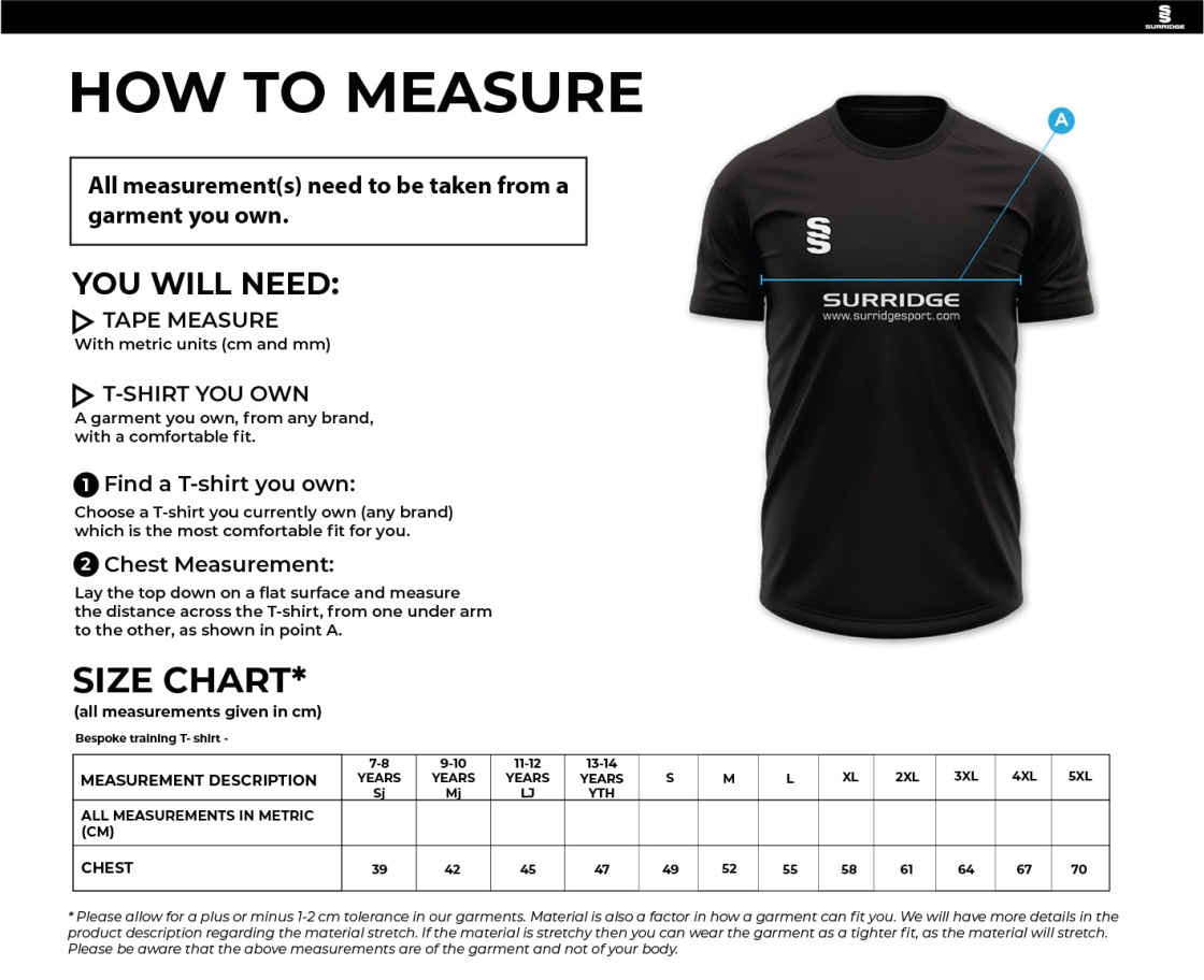 Bristol Staff - Talent Academy - Impact T-Shirt - Men's Fit - Size Guide