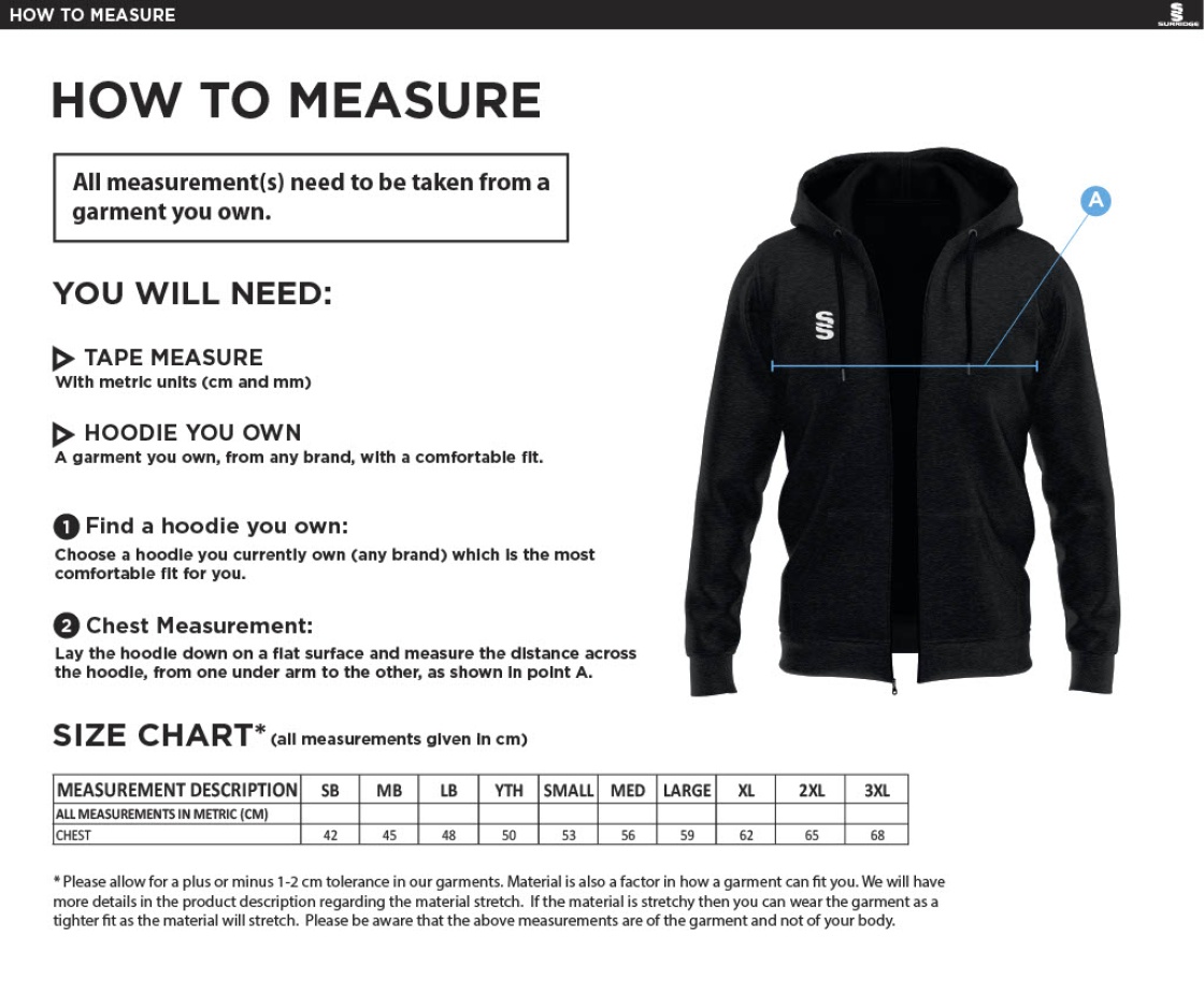 Bristol Staff - Talent Academy - Dual Full Zip Hoody - Unisex Fit - Size Guide