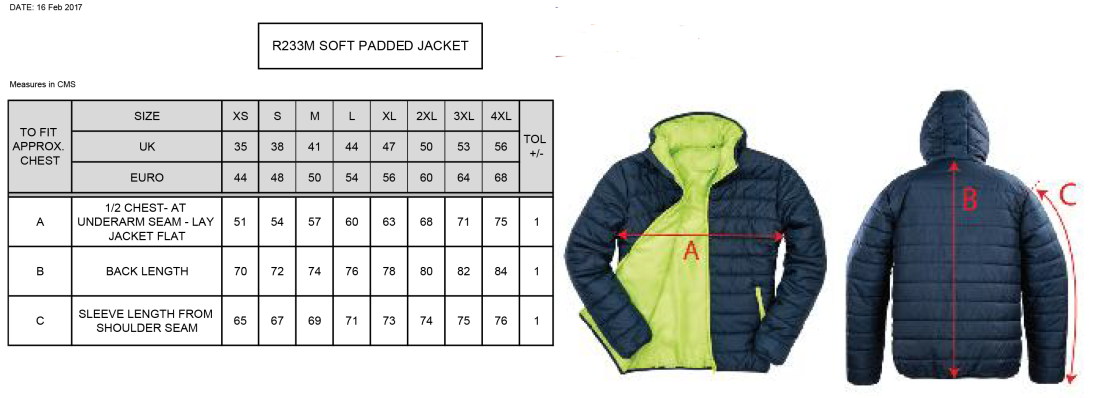 Bristol Staff - Talent Academy - Supersoft Padded Jacket - Unisex Fit - Size Guide